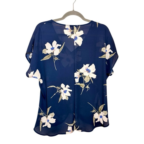 BEACON Navy Floral Twist Front Blouse Preppy Office Top Size Medium - Picture 6 of 10